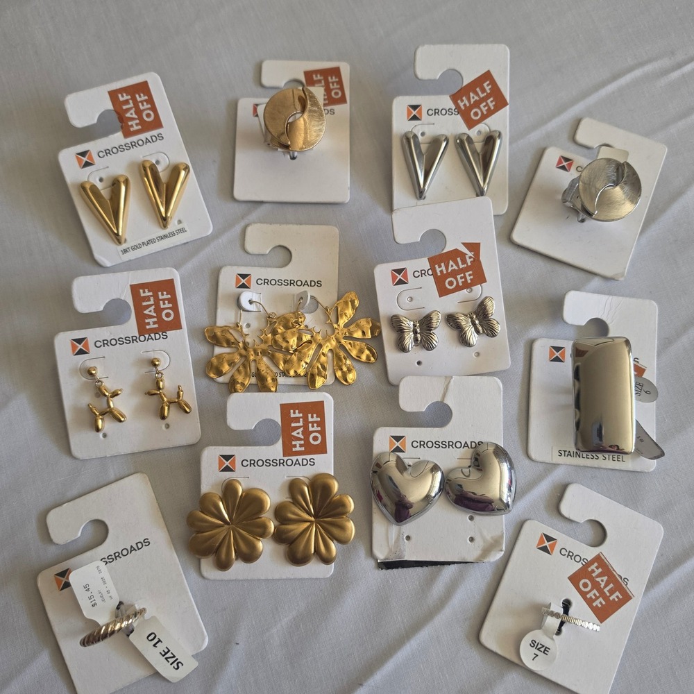 Crossroads Fashion Jewelry Lot Earrings Rings Stainless Steel 18k Gold Plate